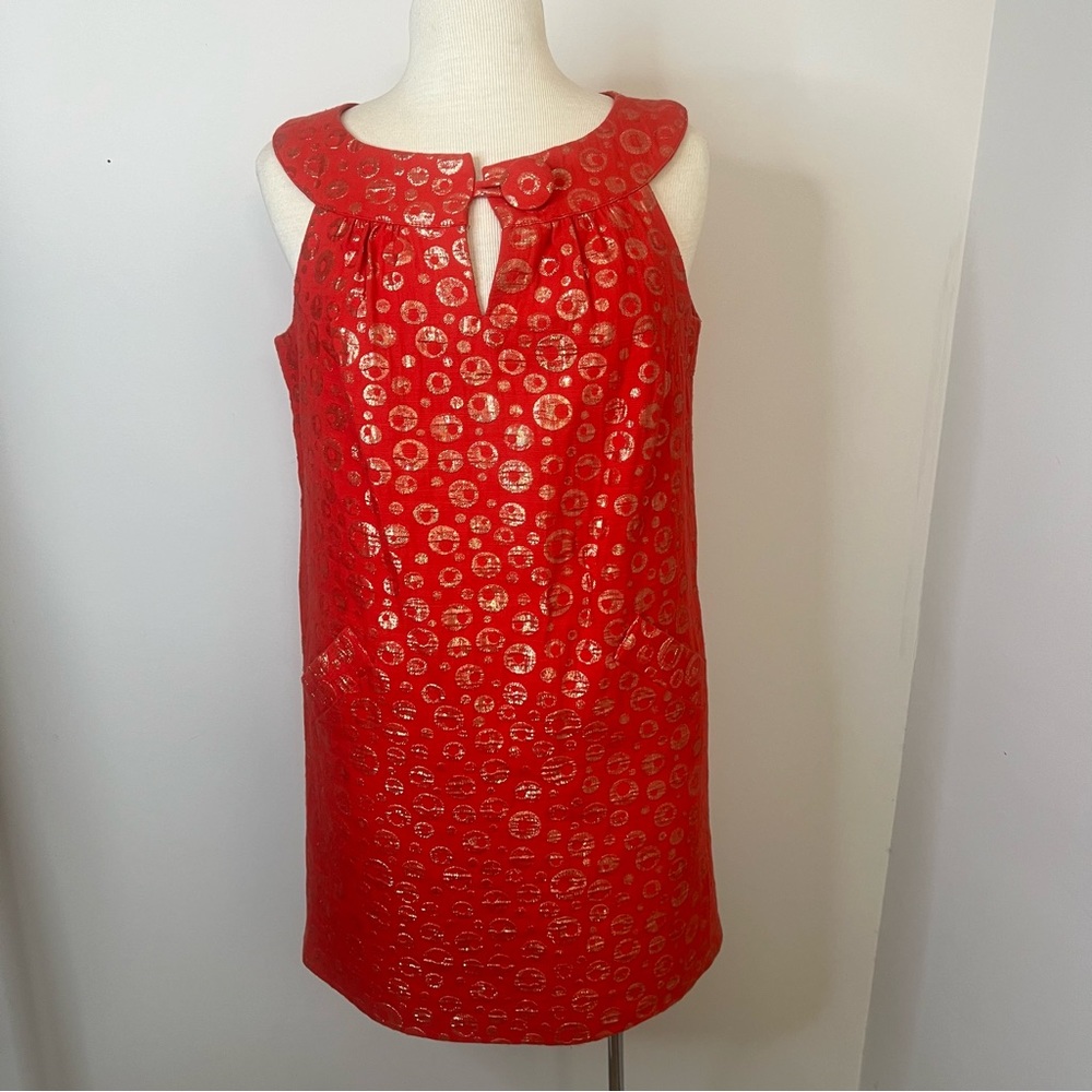 BB Dakota Red Orange Gold Brocade Shift Dress Size Large
